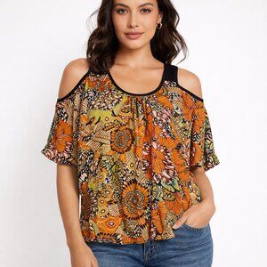 Fifteen Twenty 100% Silk Flowy Batwing Floral Blouse Sz XS Butterfly African